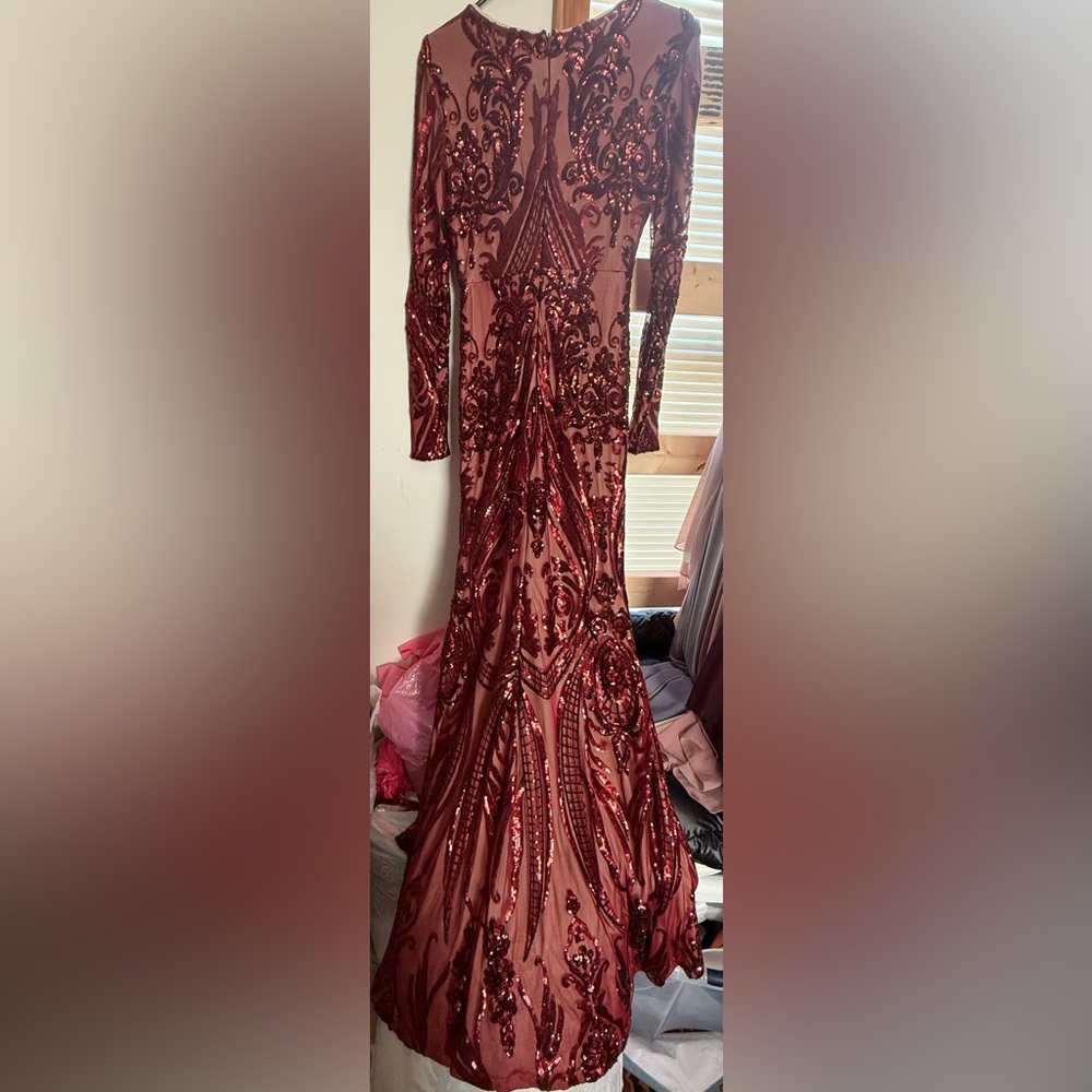 Fashion Nova Burgundy Sequin Maxi Dress - Picture 4 of 4